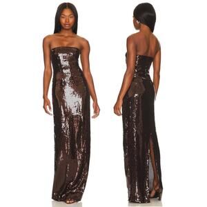 Retrofete Ember Strapless Maxi Dress Sequin Embellished Formal Gala Chocolate XS